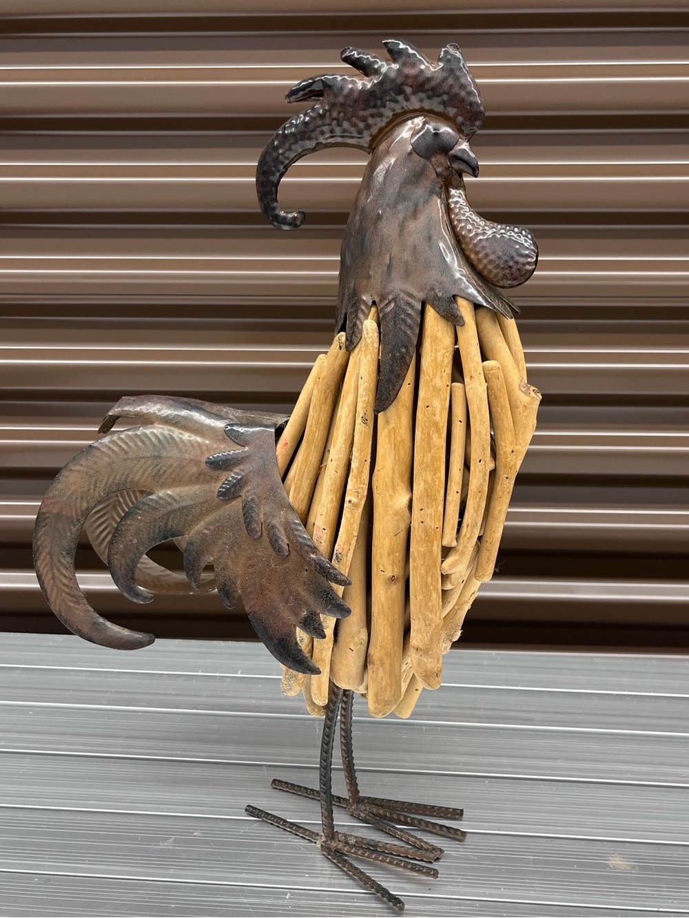 Rustic Metal and Wood Rooster Sculpture | Farmhouse Cottage & Home Decor